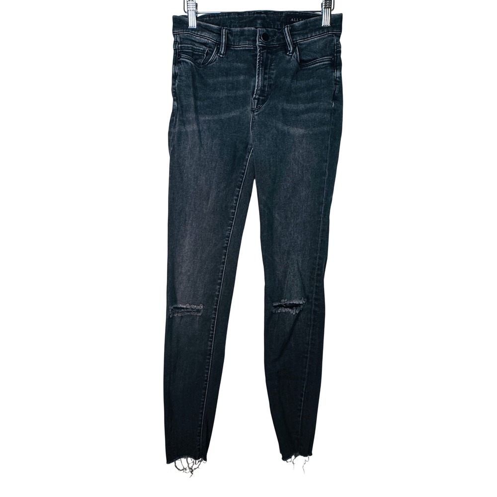 AllSaints Grace Slashed Skinny Jeans Washed Black Distressed Raw Hem W27 L26.5‎